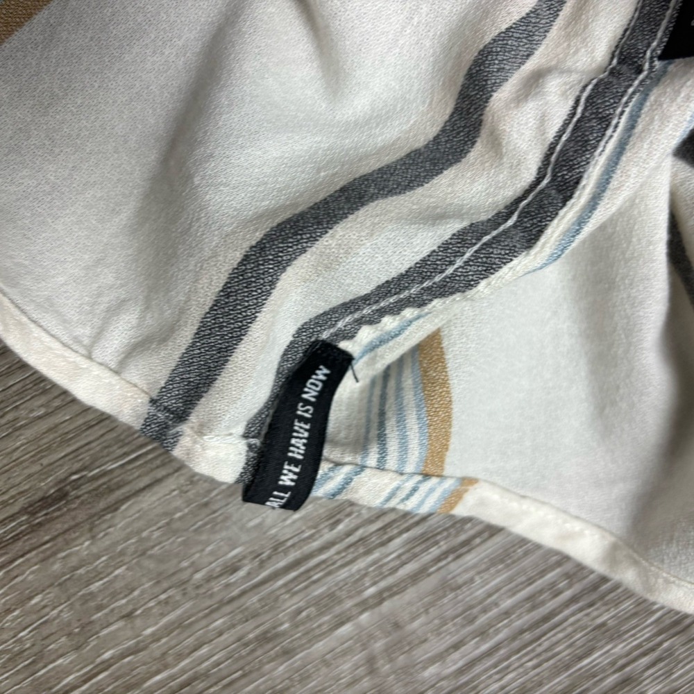 Ezekiel Men's L Button Up Shirt Beige Striped Woven Cotton Short Sleeve Pocket - Picture 5 of 9